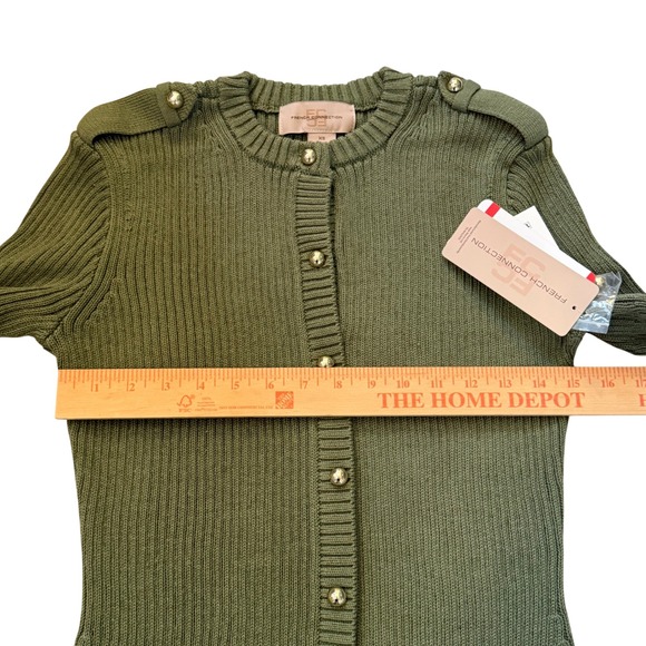 French Connection Olive Green Ribbed Knit Button Front Short Sleeve Dress XS - Picture 4 of 6